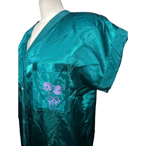 Vintage Inhibitions Satin Embroidered 80's Button Front Sz Medium Nightgown - Picture 6 of 16